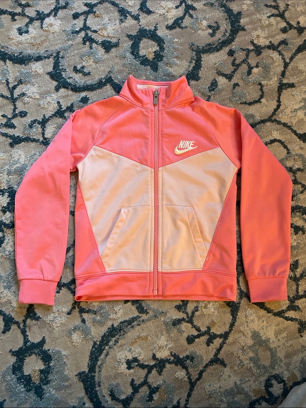 Nike Girls Pink and Light Pink/Peach Zip-Up Colorblock Jacket